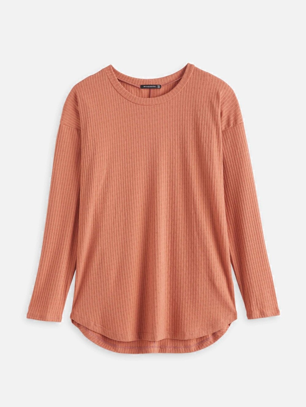 Staccato Ribbed Long-Sleeve Crewneck Top - Terracotta